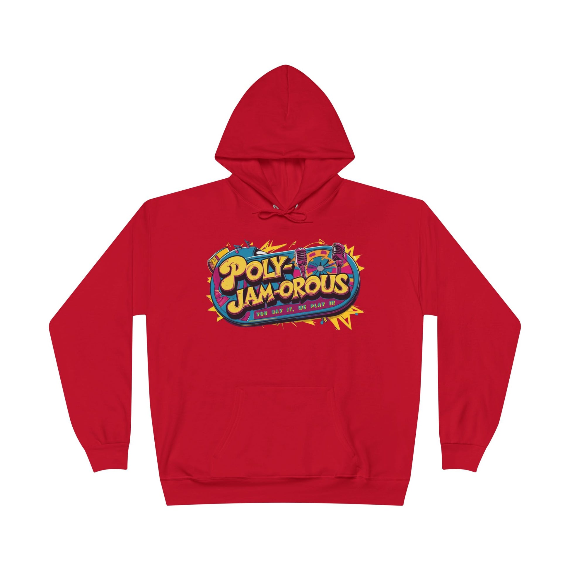 Colorful PolyJAMorous Jukebox Hoodie | Unique Graphic Pullover Sweatshirt for Music Lovers