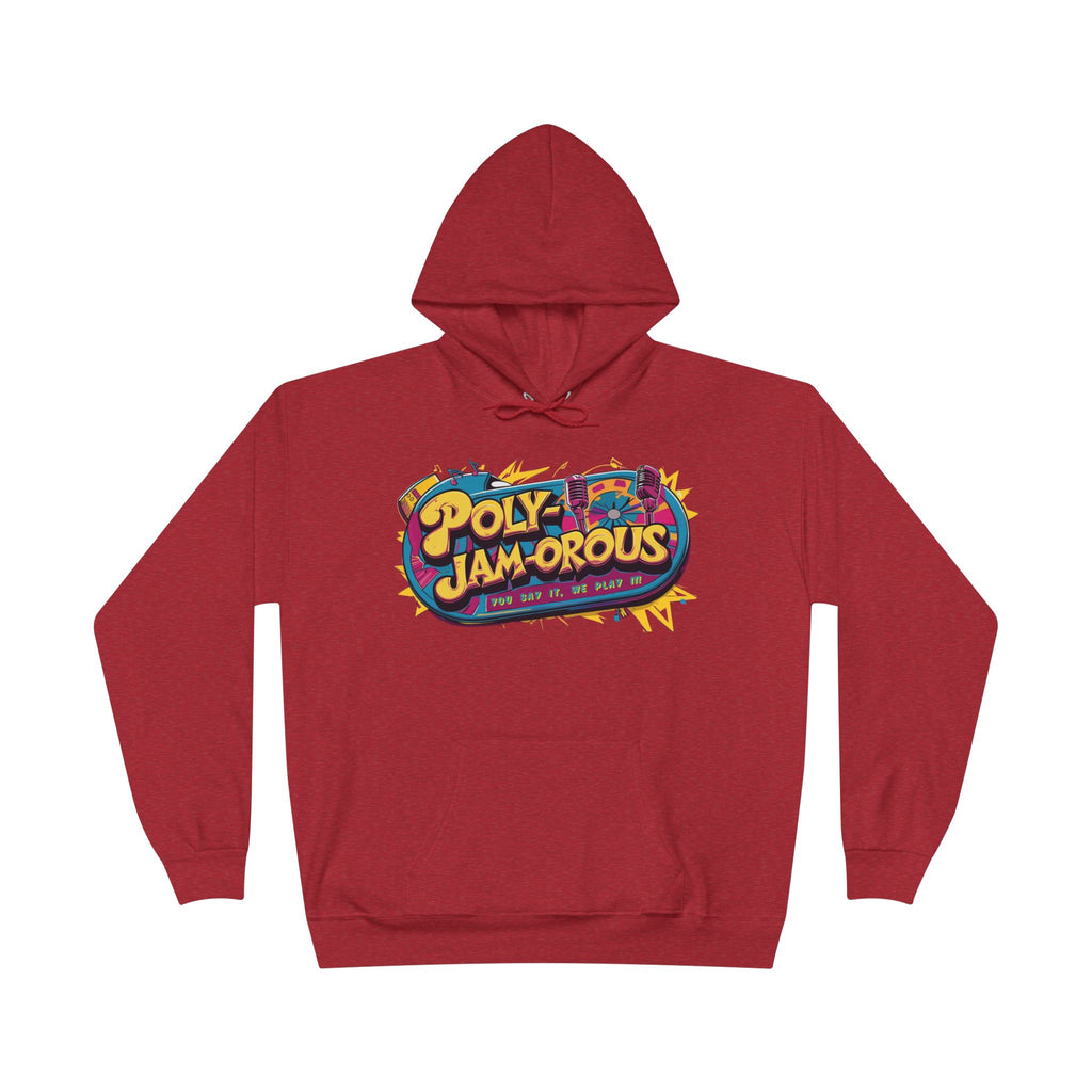 Colorful PolyJAMorous Jukebox Hoodie | Unique Graphic Pullover Sweatshirt for Music Lovers
