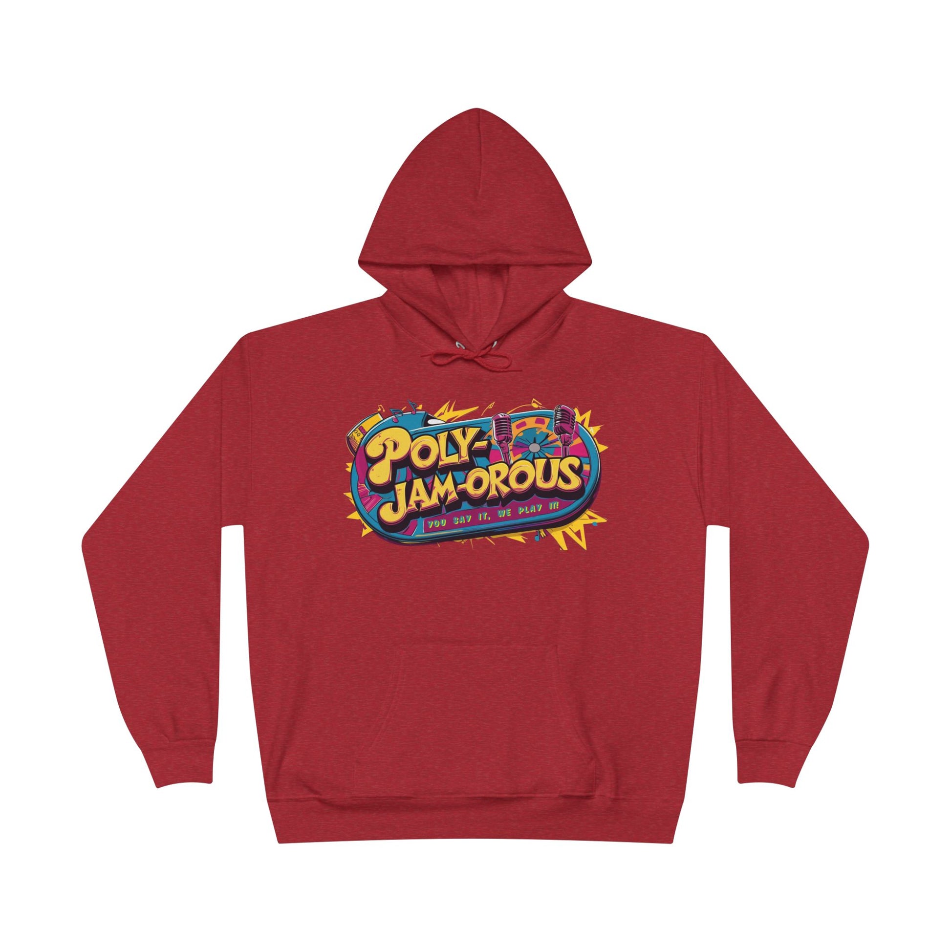 Colorful PolyJAMorous Jukebox Hoodie | Unique Graphic Pullover Sweatshirt for Music Lovers