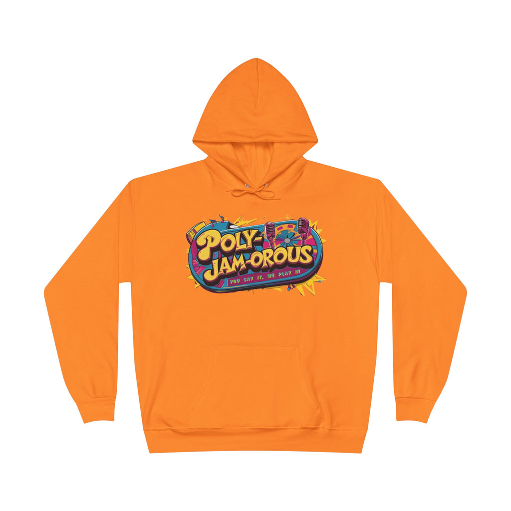 Colorful PolyJAMorous Jukebox Hoodie | Unique Graphic Pullover Sweatshirt for Music Lovers