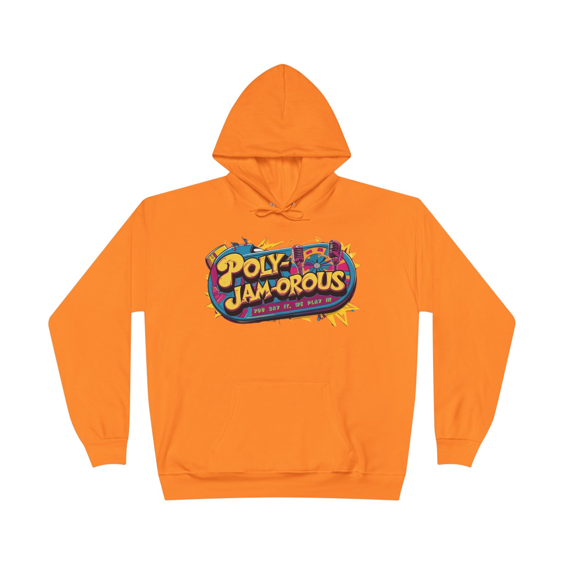 Colorful PolyJAMorous Jukebox Hoodie | Unique Graphic Pullover Sweatshirt for Music Lovers