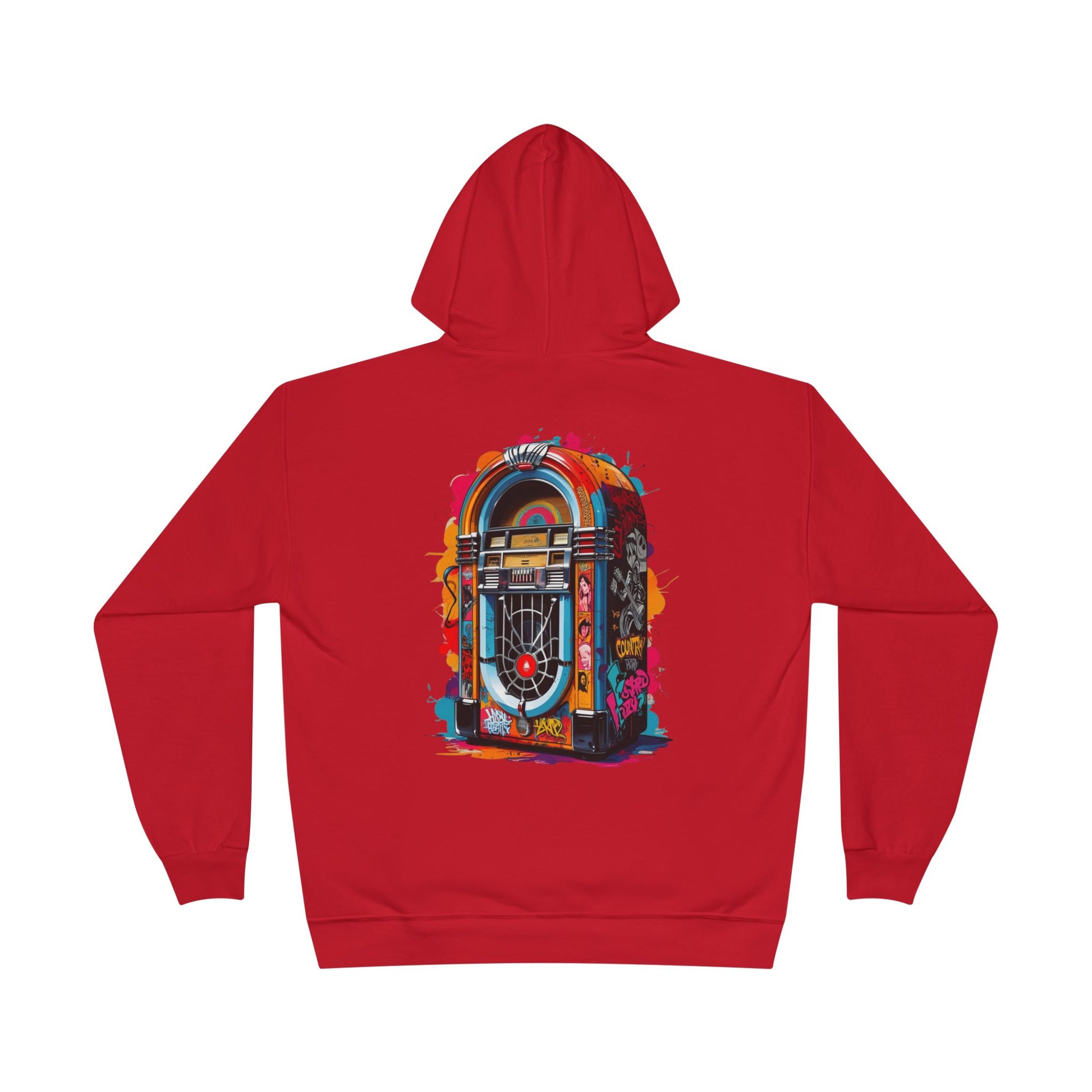 Colorful PolyJAMorous Jukebox Hoodie | Unique Graphic Pullover Sweatshirt for Music Lovers