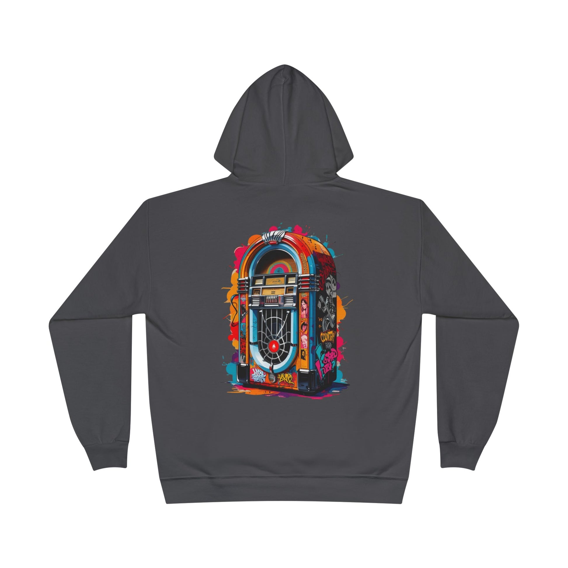 Colorful PolyJAMorous Jukebox Hoodie | Unique Graphic Pullover Sweatshirt for Music Lovers