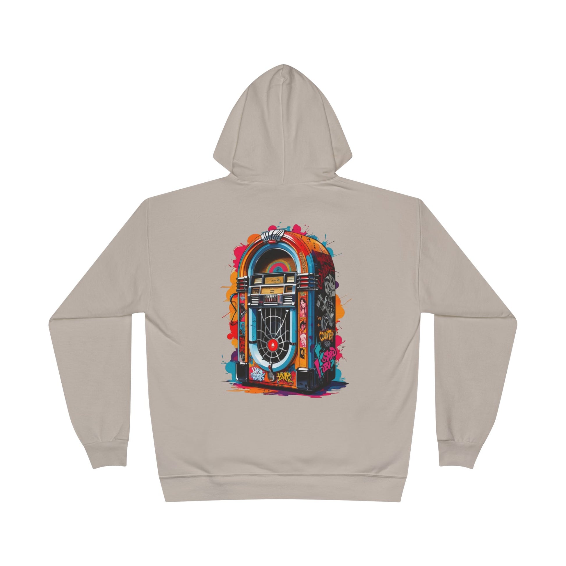 Colorful PolyJAMorous Jukebox Hoodie | Unique Graphic Pullover Sweatshirt for Music Lovers