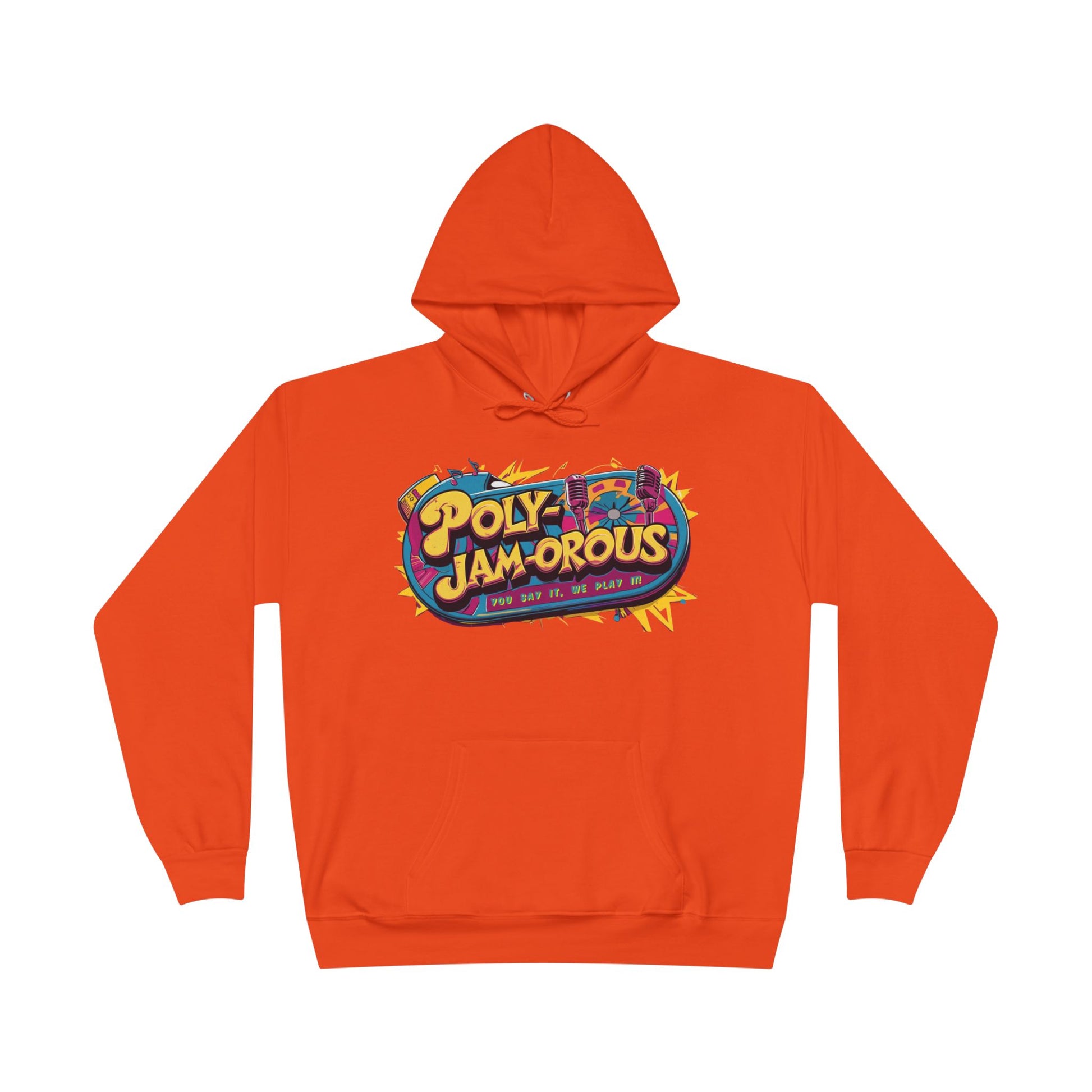 Colorful PolyJAMorous Jukebox Hoodie | Unique Graphic Pullover Sweatshirt for Music Lovers