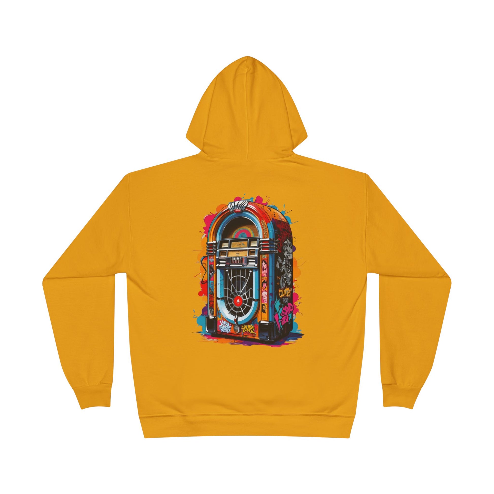 Colorful PolyJAMorous Jukebox Hoodie | Unique Graphic Pullover Sweatshirt for Music Lovers