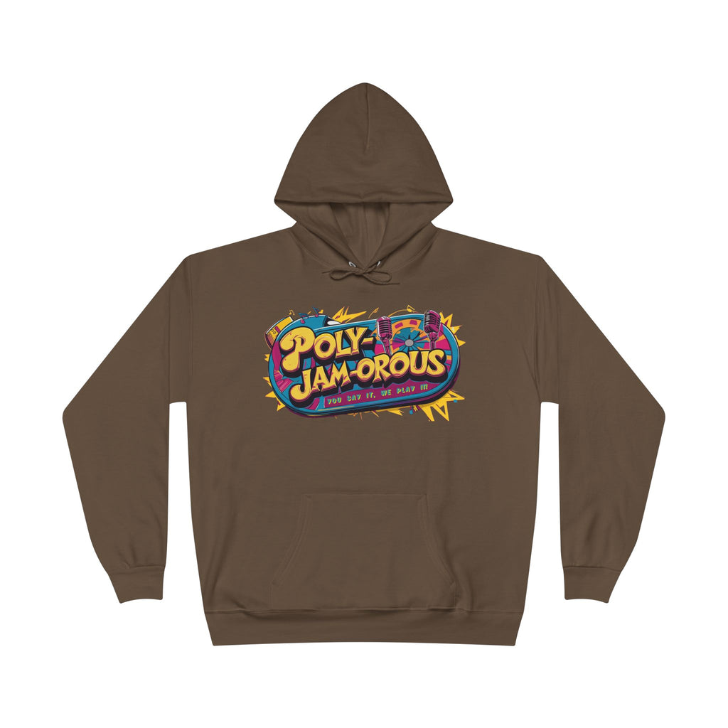 Colorful PolyJAMorous Jukebox Hoodie | Unique Graphic Pullover Sweatshirt for Music Lovers