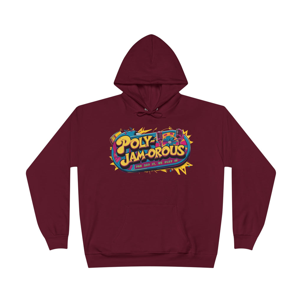 Colorful PolyJAMorous Jukebox Hoodie | Unique Graphic Pullover Sweatshirt for Music Lovers