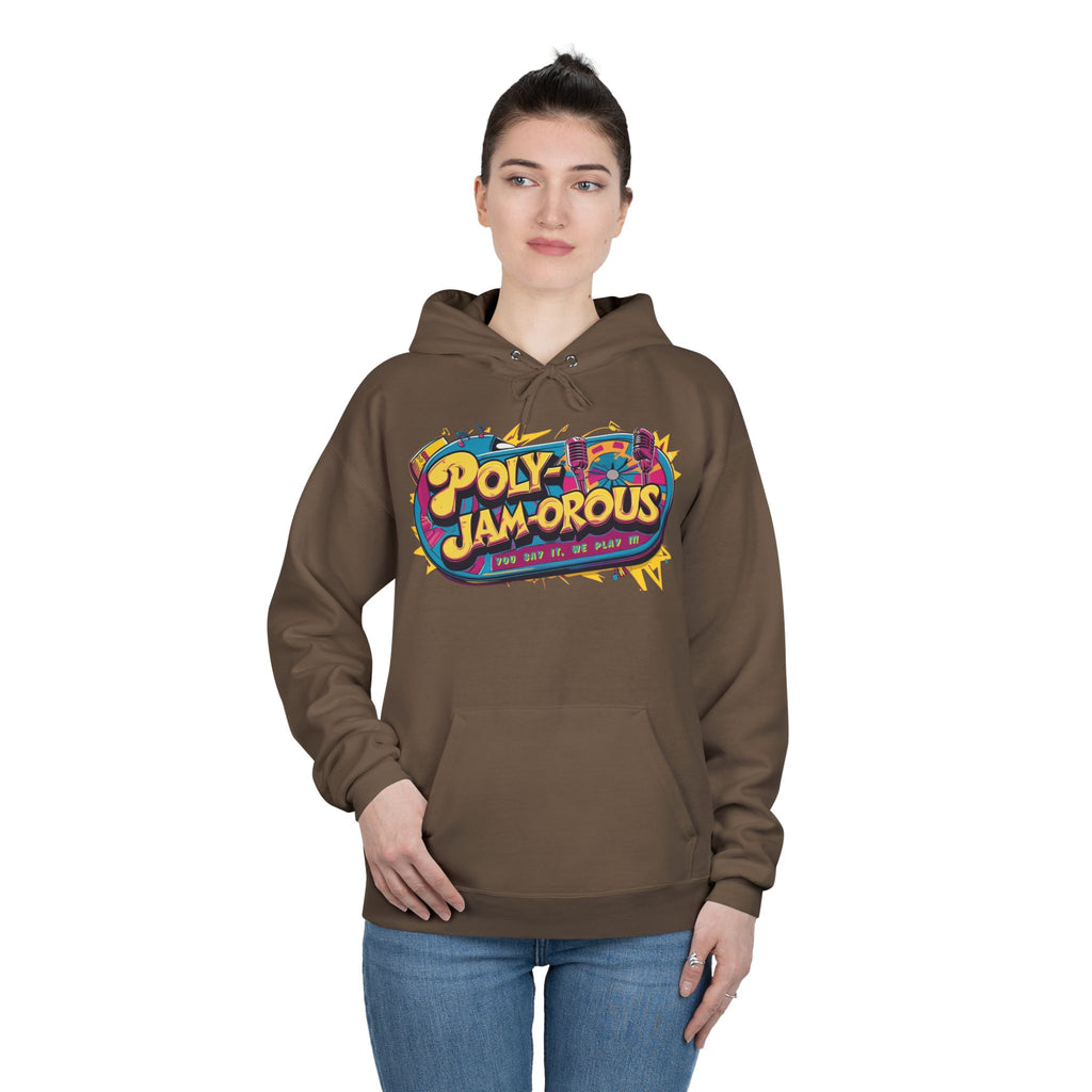 Colorful PolyJAMorous Jukebox Hoodie | Unique Graphic Pullover Sweatshirt for Music Lovers