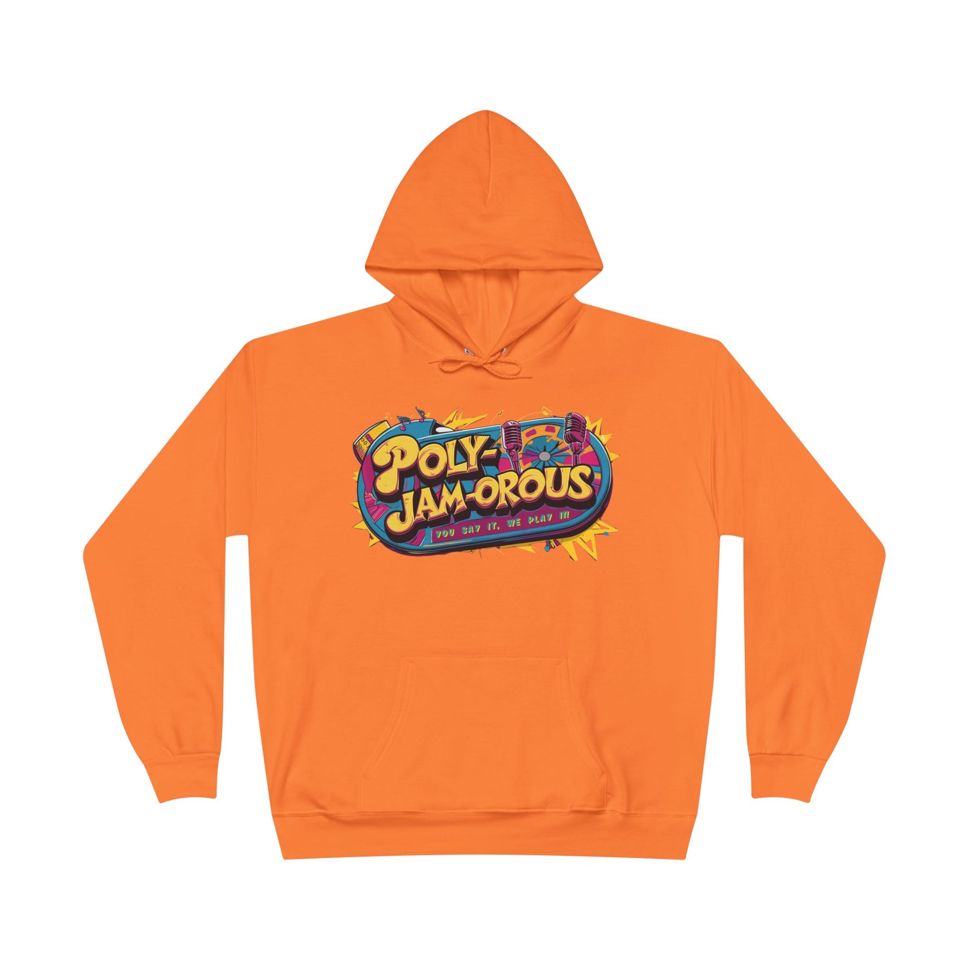 Colorful PolyJAMorous Jukebox Hoodie | Unique Graphic Pullover Sweatshirt for Music Lovers
