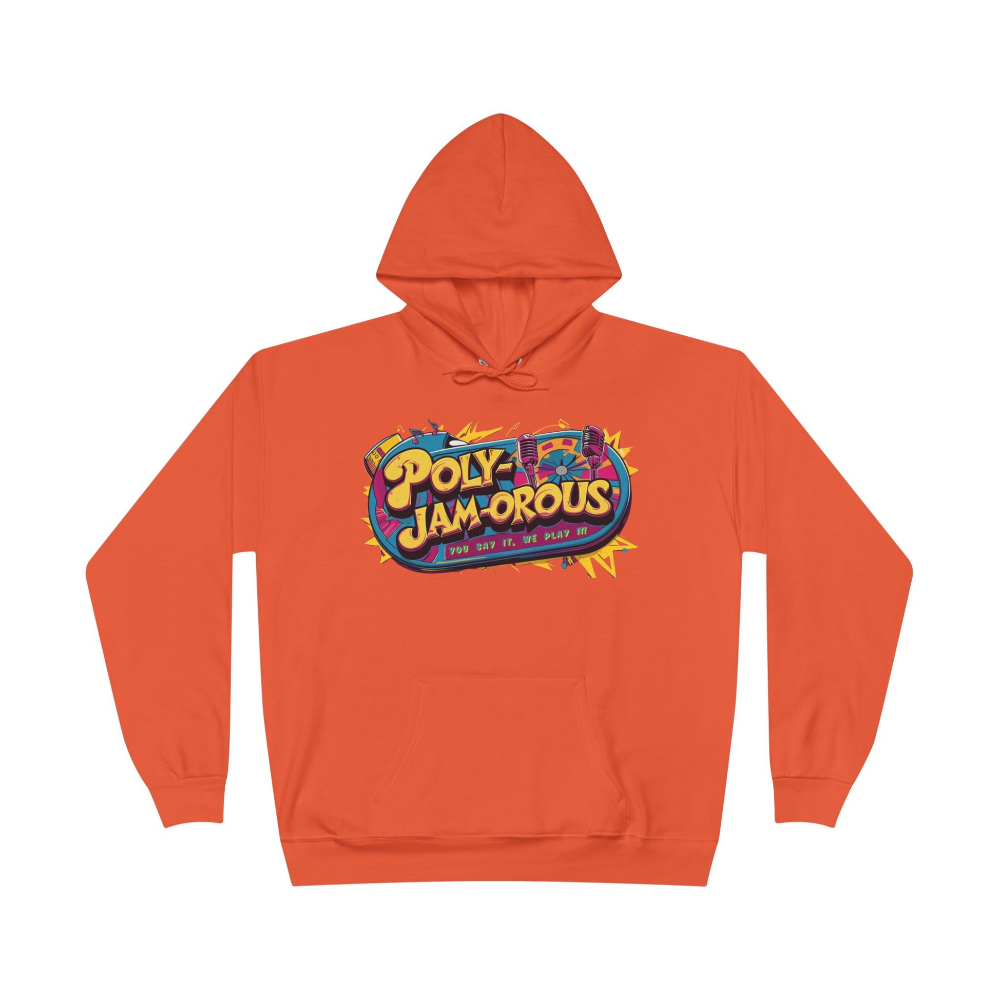 Colorful PolyJAMorous Jukebox Hoodie | Unique Graphic Pullover Sweatshirt for Music Lovers