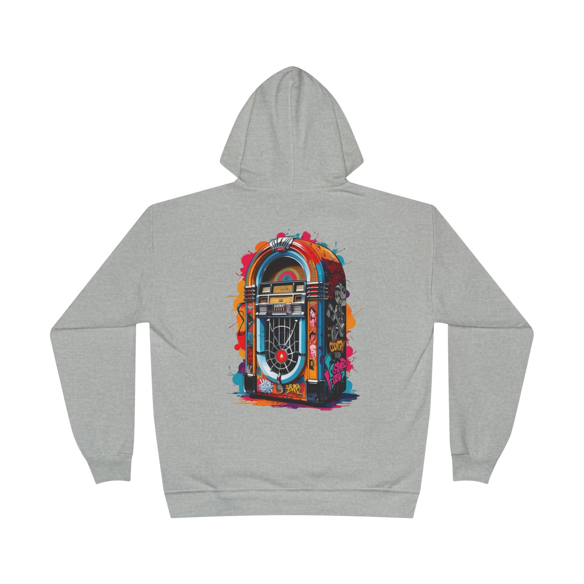 Colorful PolyJAMorous Jukebox Hoodie | Unique Graphic Pullover Sweatshirt for Music Lovers