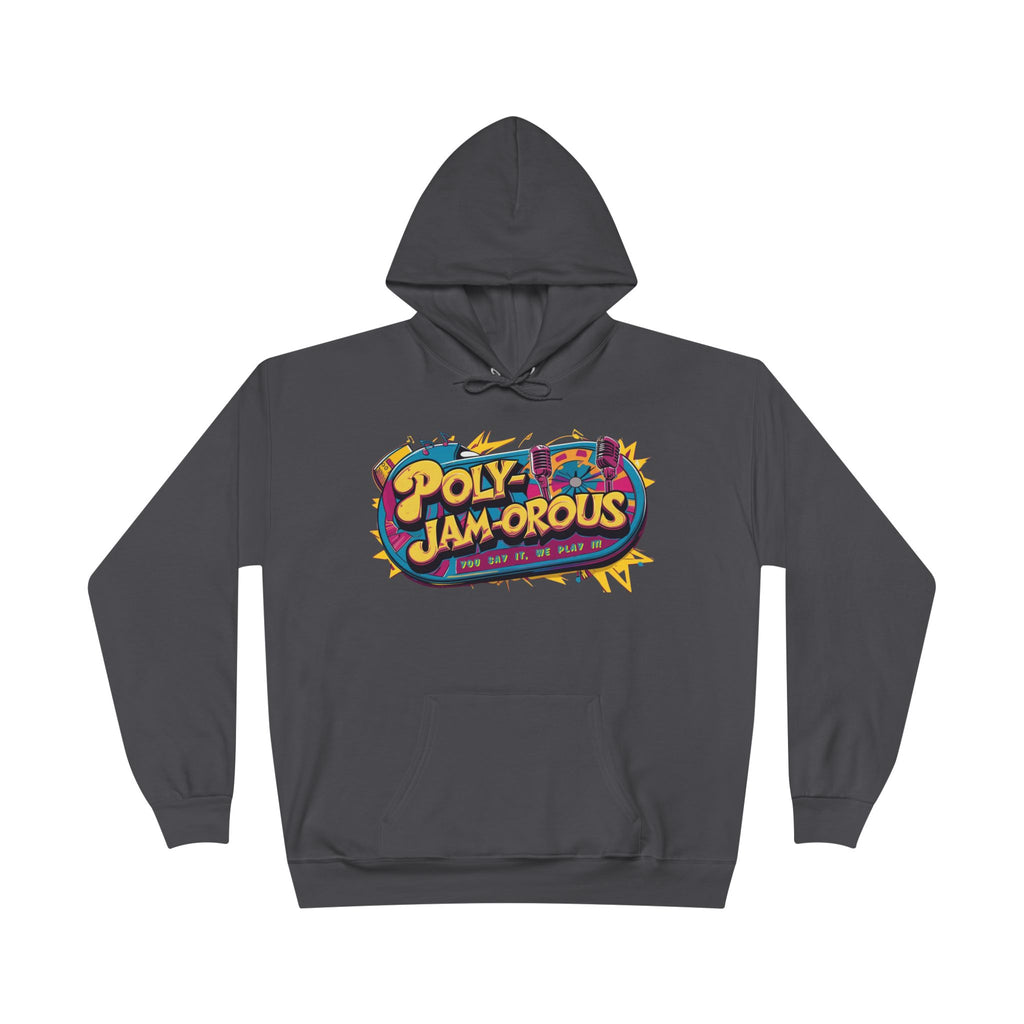 Colorful PolyJAMorous Jukebox Hoodie | Unique Graphic Pullover Sweatshirt for Music Lovers