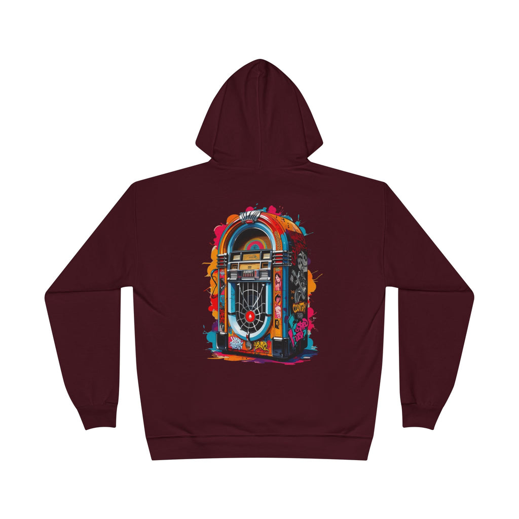 Colorful PolyJAMorous Jukebox Hoodie | Unique Graphic Pullover Sweatshirt for Music Lovers