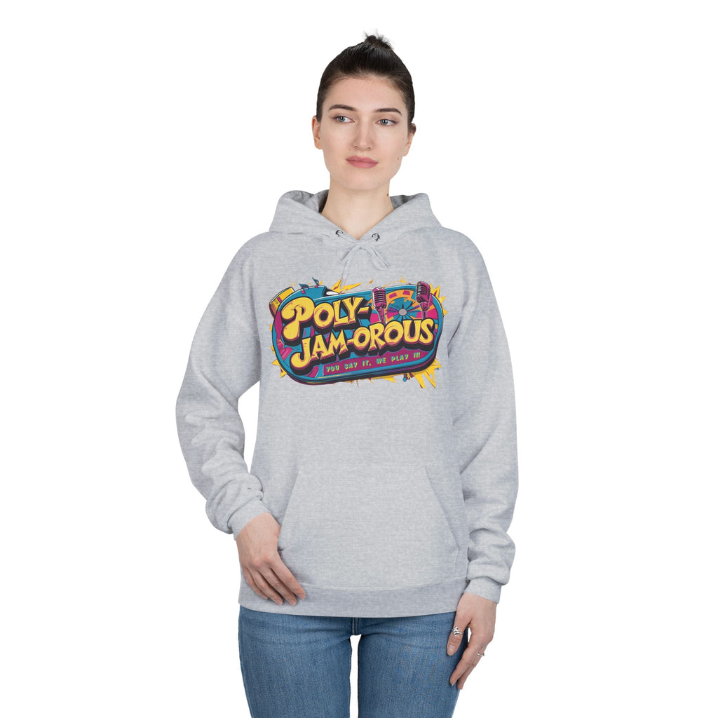 Colorful PolyJAMorous Jukebox Hoodie | Unique Graphic Pullover Sweatshirt for Music Lovers