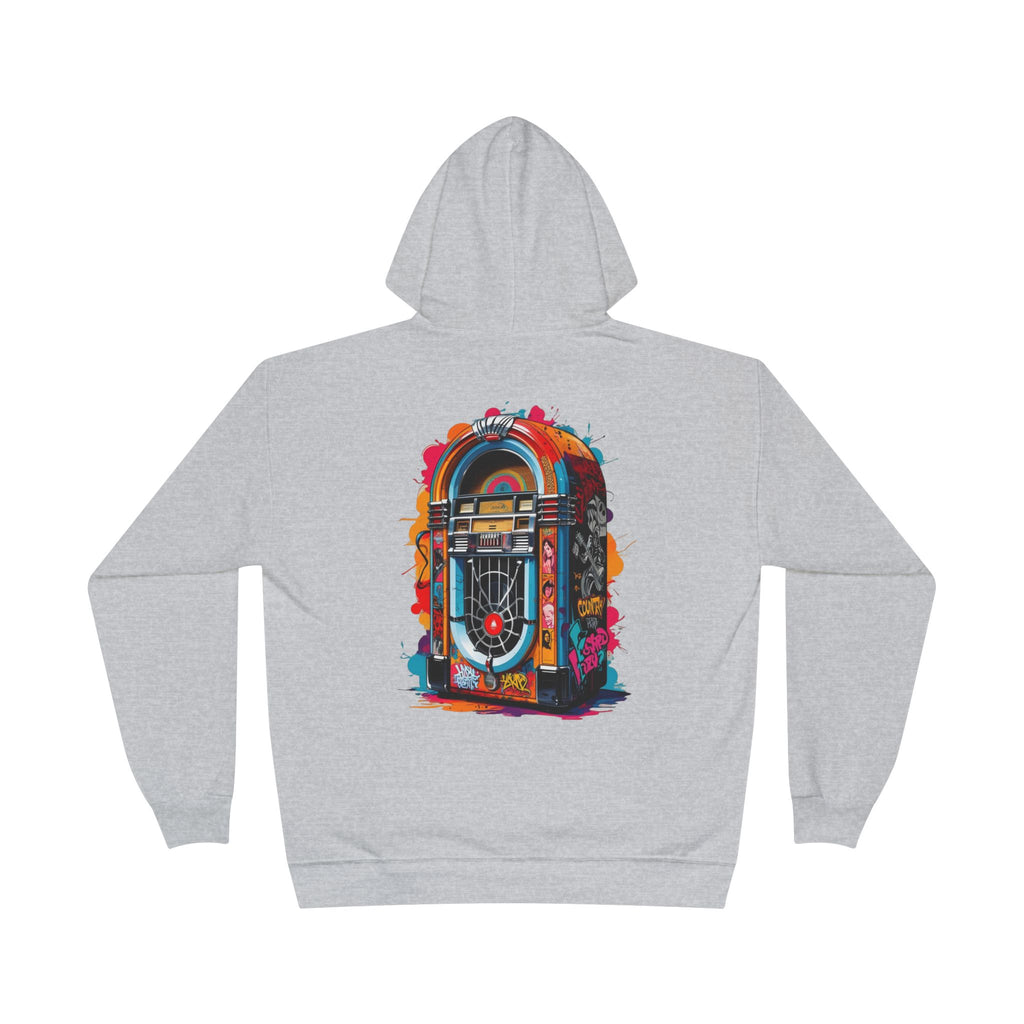 Colorful PolyJAMorous Jukebox Hoodie | Unique Graphic Pullover Sweatshirt for Music Lovers