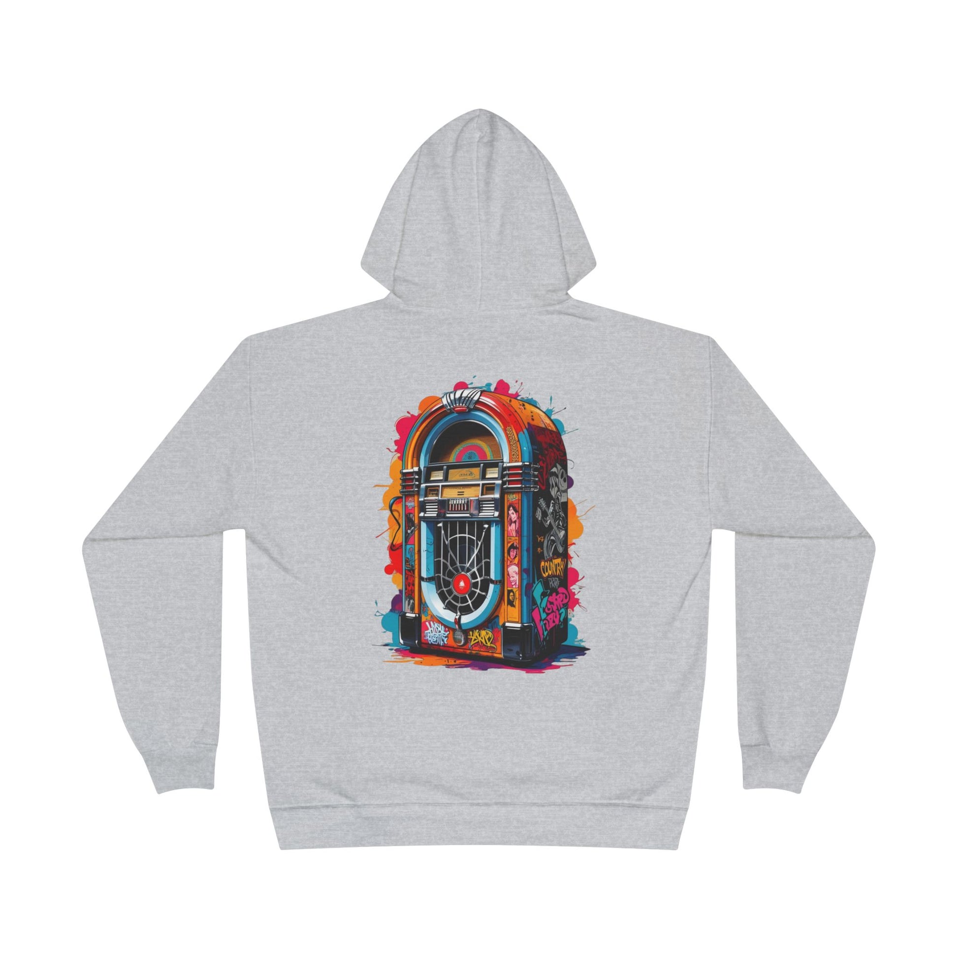 Colorful PolyJAMorous Jukebox Hoodie | Unique Graphic Pullover Sweatshirt for Music Lovers