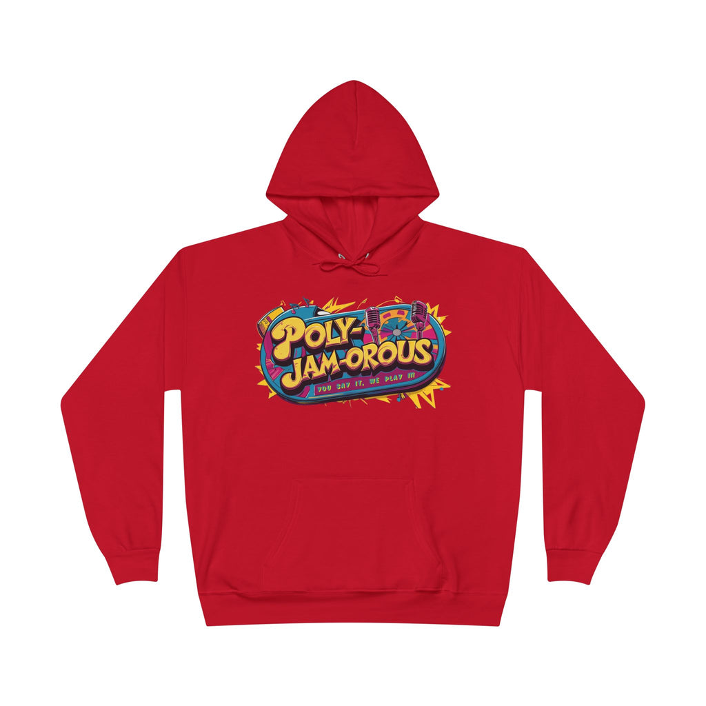 Colorful PolyJAMorous Jukebox Hoodie | Unique Graphic Pullover Sweatshirt for Music Lovers