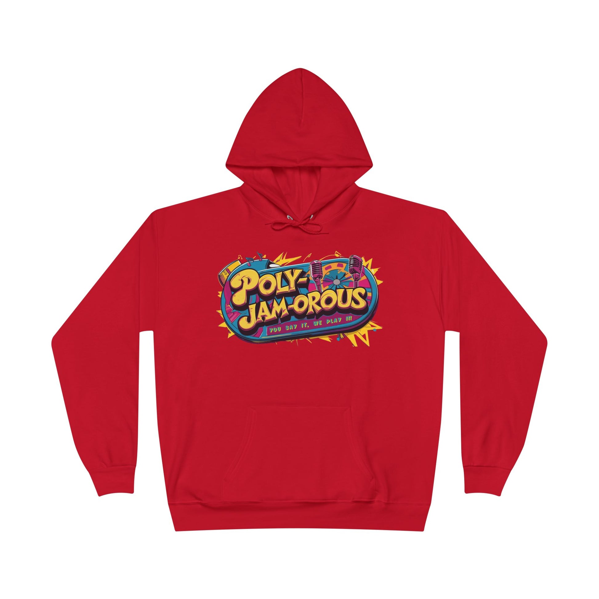 Colorful PolyJAMorous Jukebox Hoodie | Unique Graphic Pullover Sweatshirt for Music Lovers