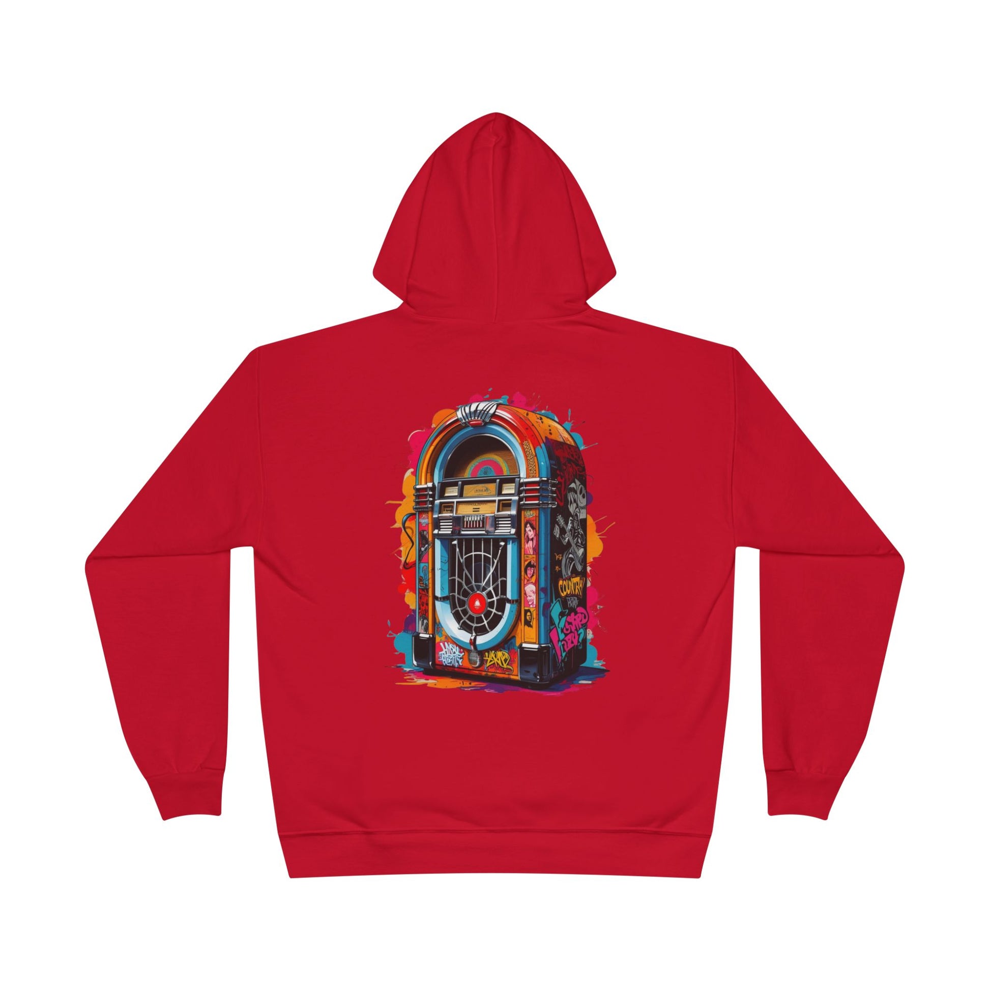 Colorful PolyJAMorous Jukebox Hoodie | Unique Graphic Pullover Sweatshirt for Music Lovers