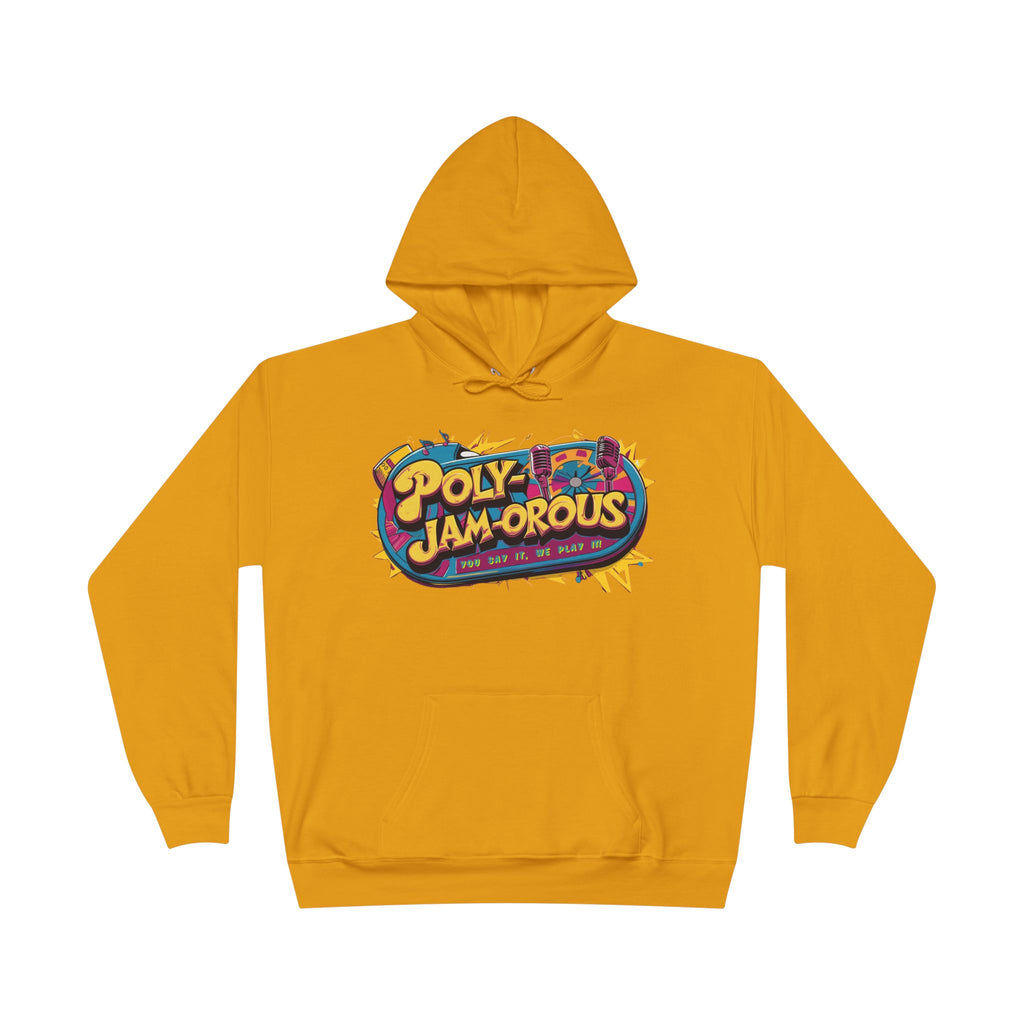 Colorful PolyJAMorous Jukebox Hoodie | Unique Graphic Pullover Sweatshirt for Music Lovers