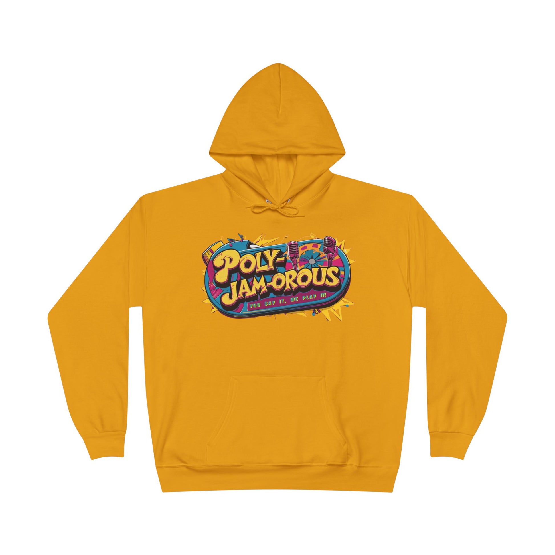 Colorful PolyJAMorous Jukebox Hoodie | Unique Graphic Pullover Sweatshirt for Music Lovers