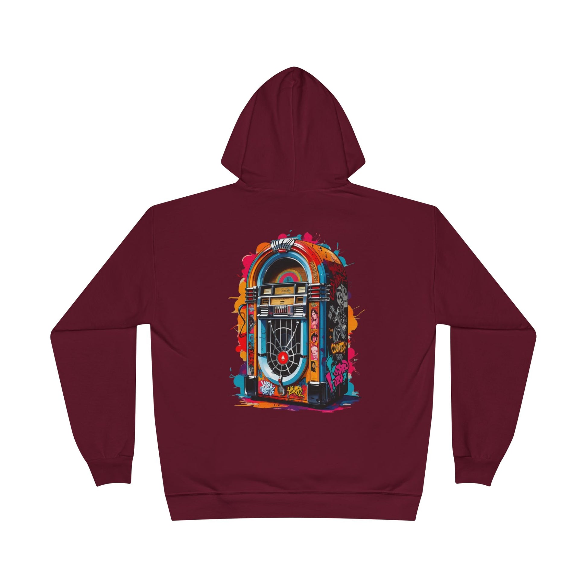 Colorful PolyJAMorous Jukebox Hoodie | Unique Graphic Pullover Sweatshirt for Music Lovers