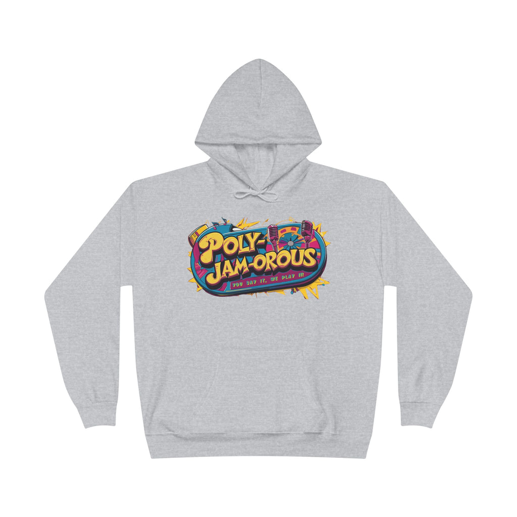 Colorful PolyJAMorous Jukebox Hoodie | Unique Graphic Pullover Sweatshirt for Music Lovers
