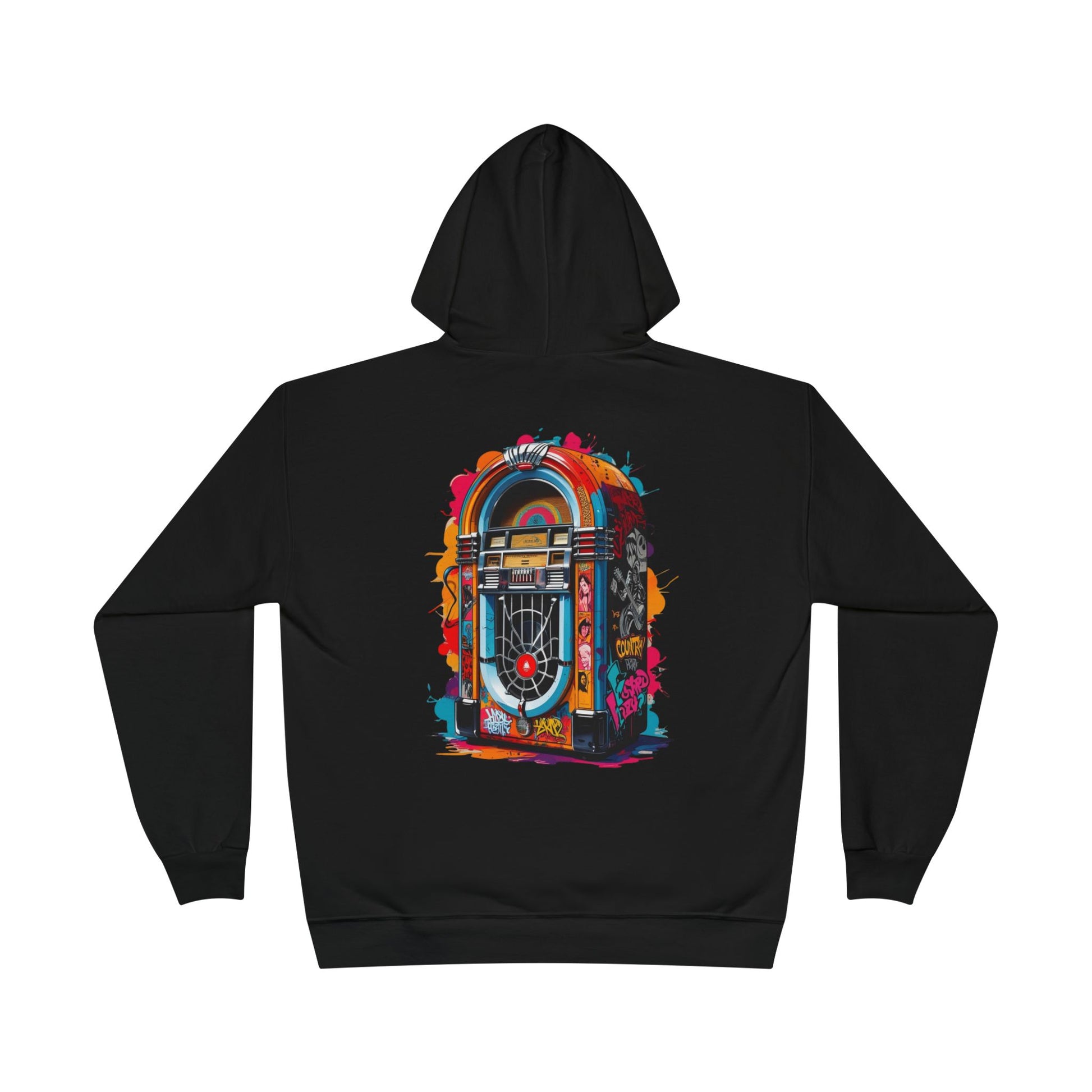Colorful PolyJAMorous Jukebox Hoodie | Unique Graphic Pullover Sweatshirt for Music Lovers