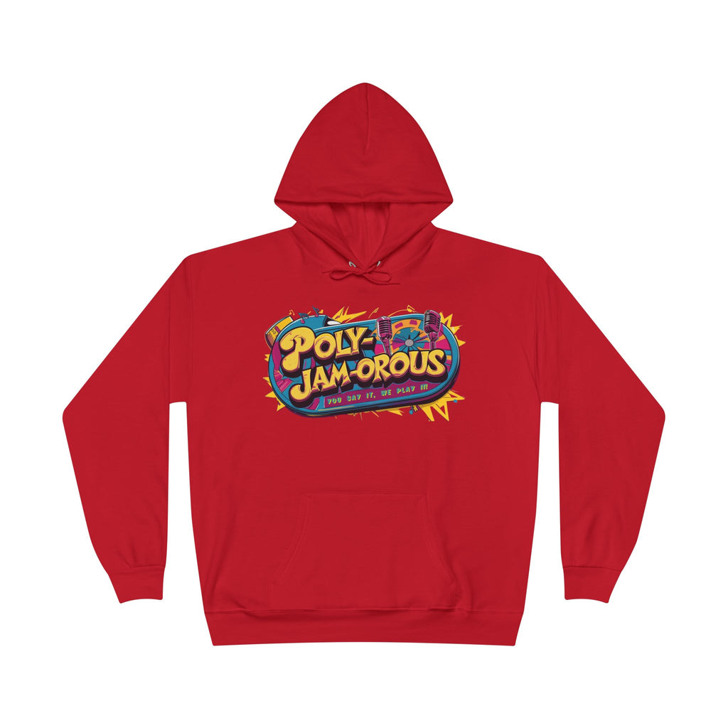 Colorful PolyJAMorous Jukebox Hoodie | Unique Graphic Pullover Sweatshirt for Music Lovers
