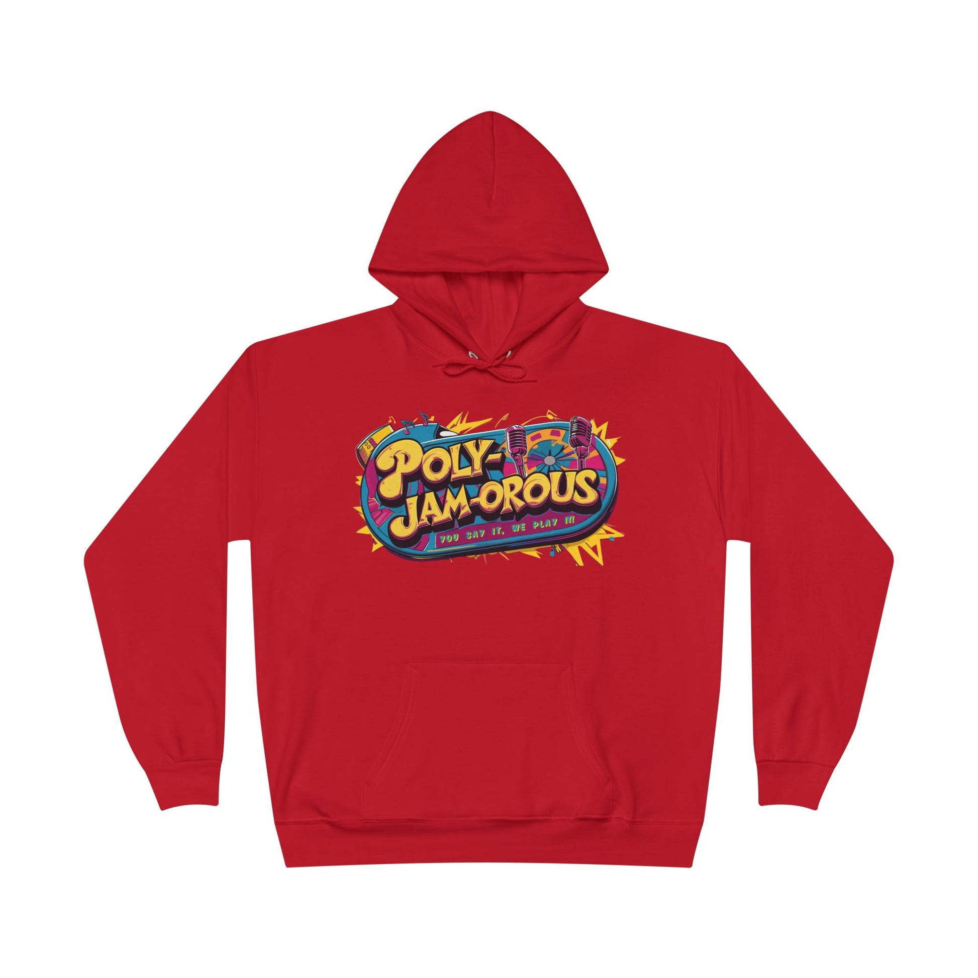 Colorful PolyJAMorous Jukebox Hoodie | Unique Graphic Pullover Sweatshirt for Music Lovers