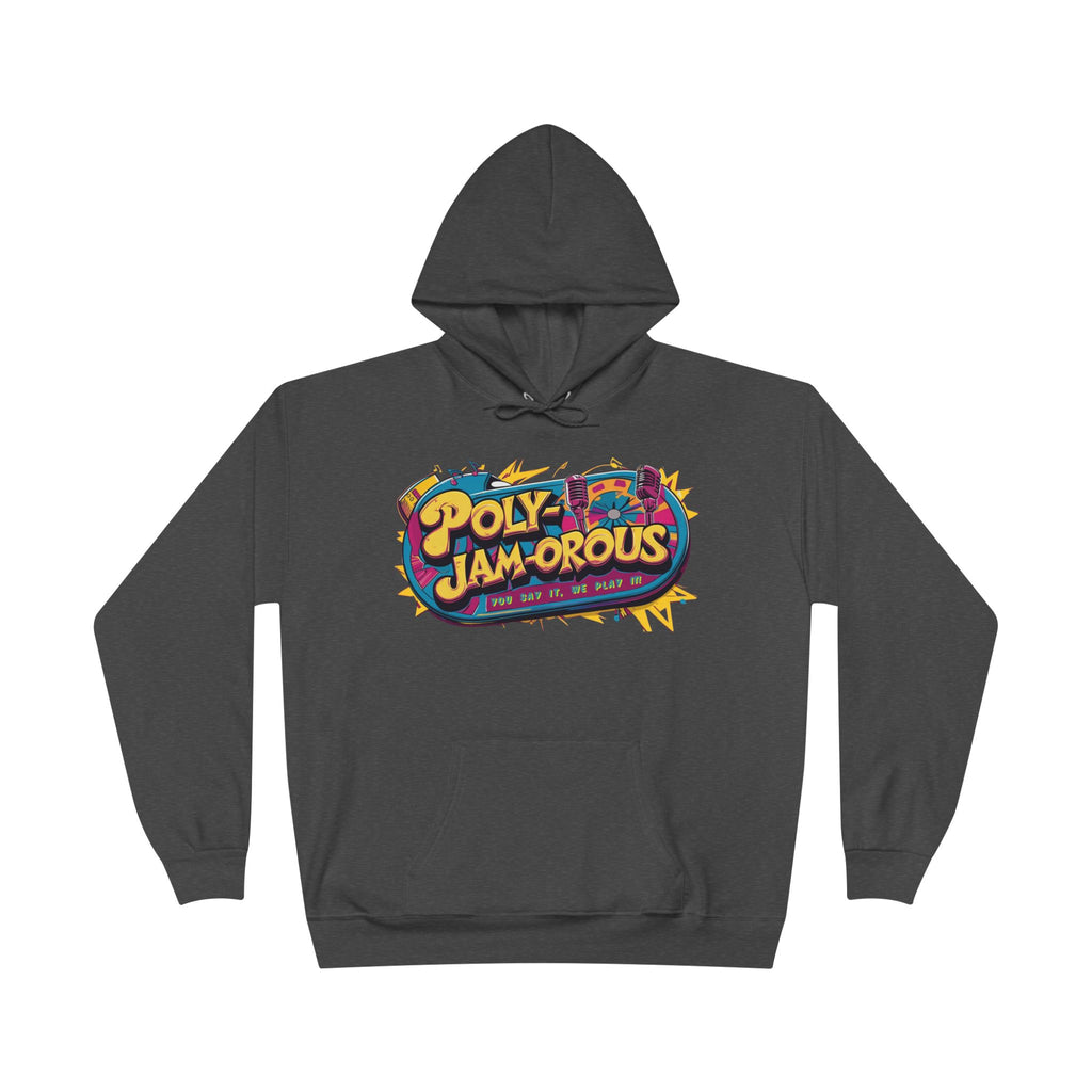Colorful PolyJAMorous Jukebox Hoodie | Unique Graphic Pullover Sweatshirt for Music Lovers
