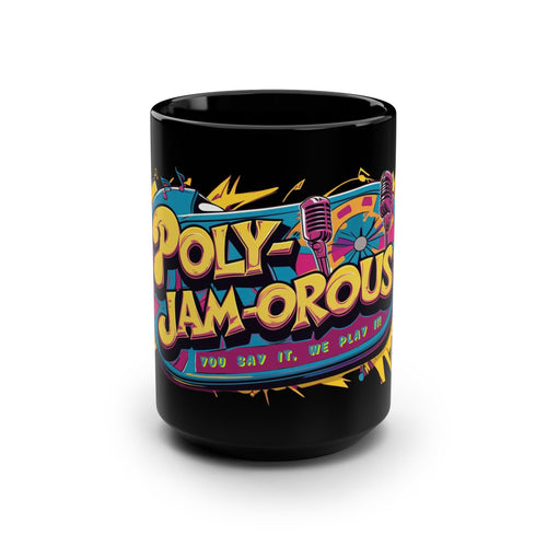 Colorful Poly-JAM-orous Coffee Mug, Fun Gift for Musicians, Playful Drinkware for All Occasions, Unique Cup for Collectors, Vibrant Art Mug