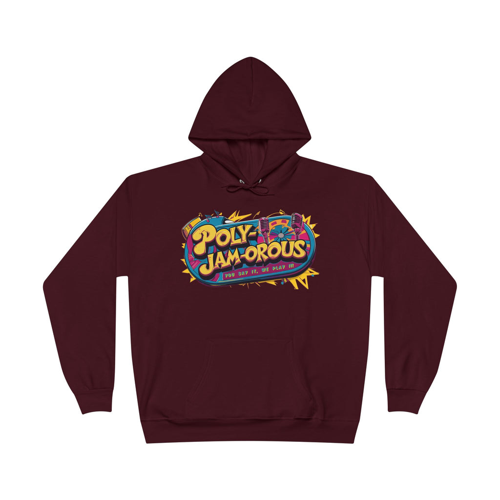 Colorful PolyJAMorous Jukebox Hoodie | Unique Graphic Pullover Sweatshirt for Music Lovers